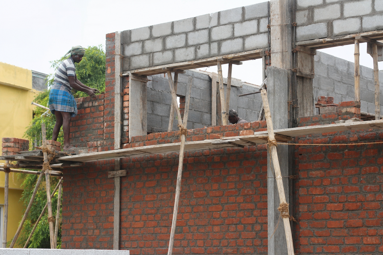 Brickwork - Brick masonry work on residential construction site