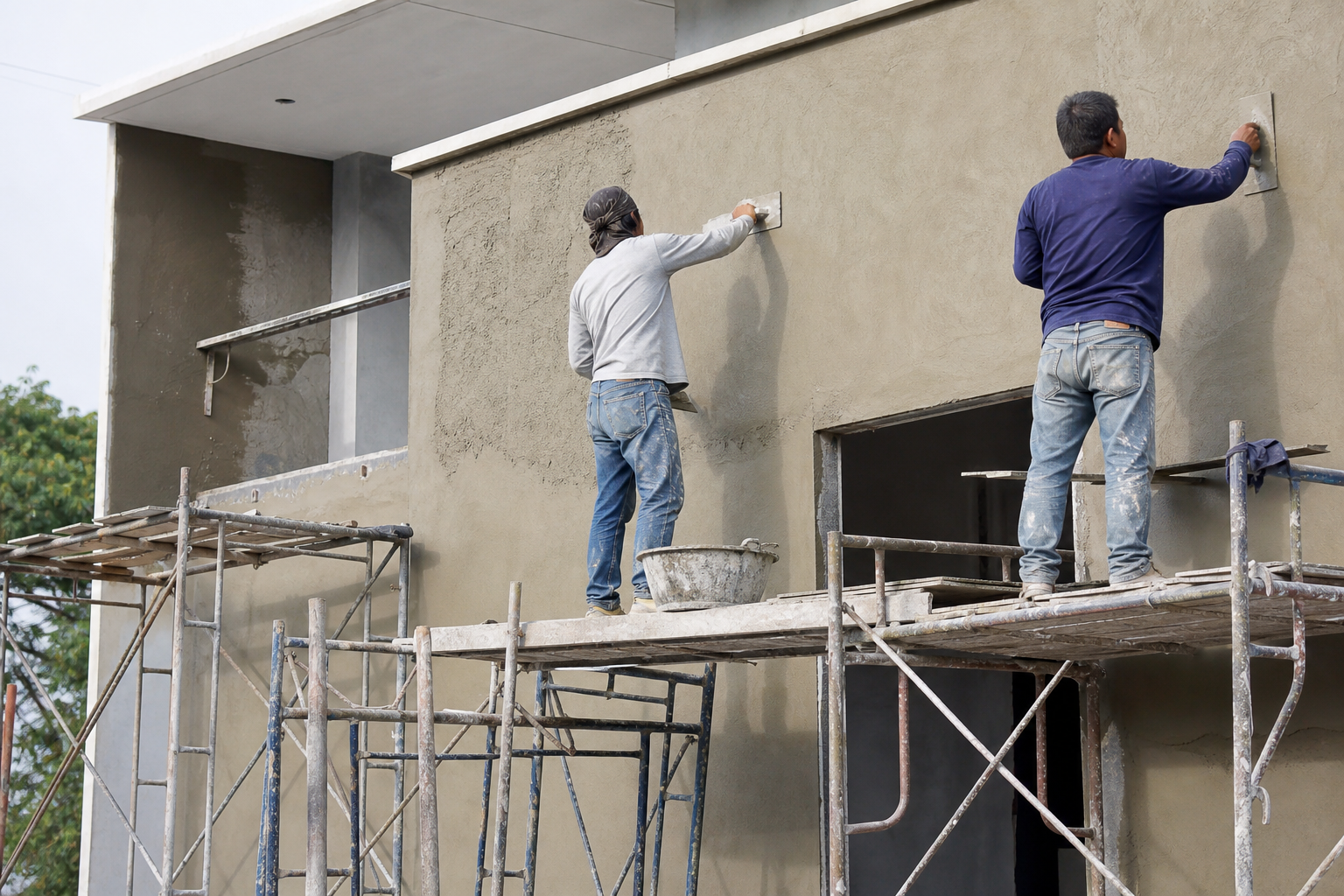 Plaster Work - Exterior plaster and finishing work on building site